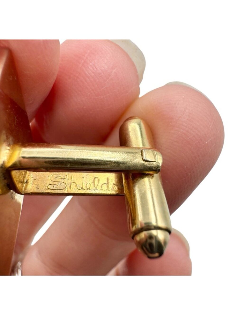Vintage Shields Cufflinks Gold Tone Etched Mid-Century Quasar Motif No Monogram - Picture 7 of 9